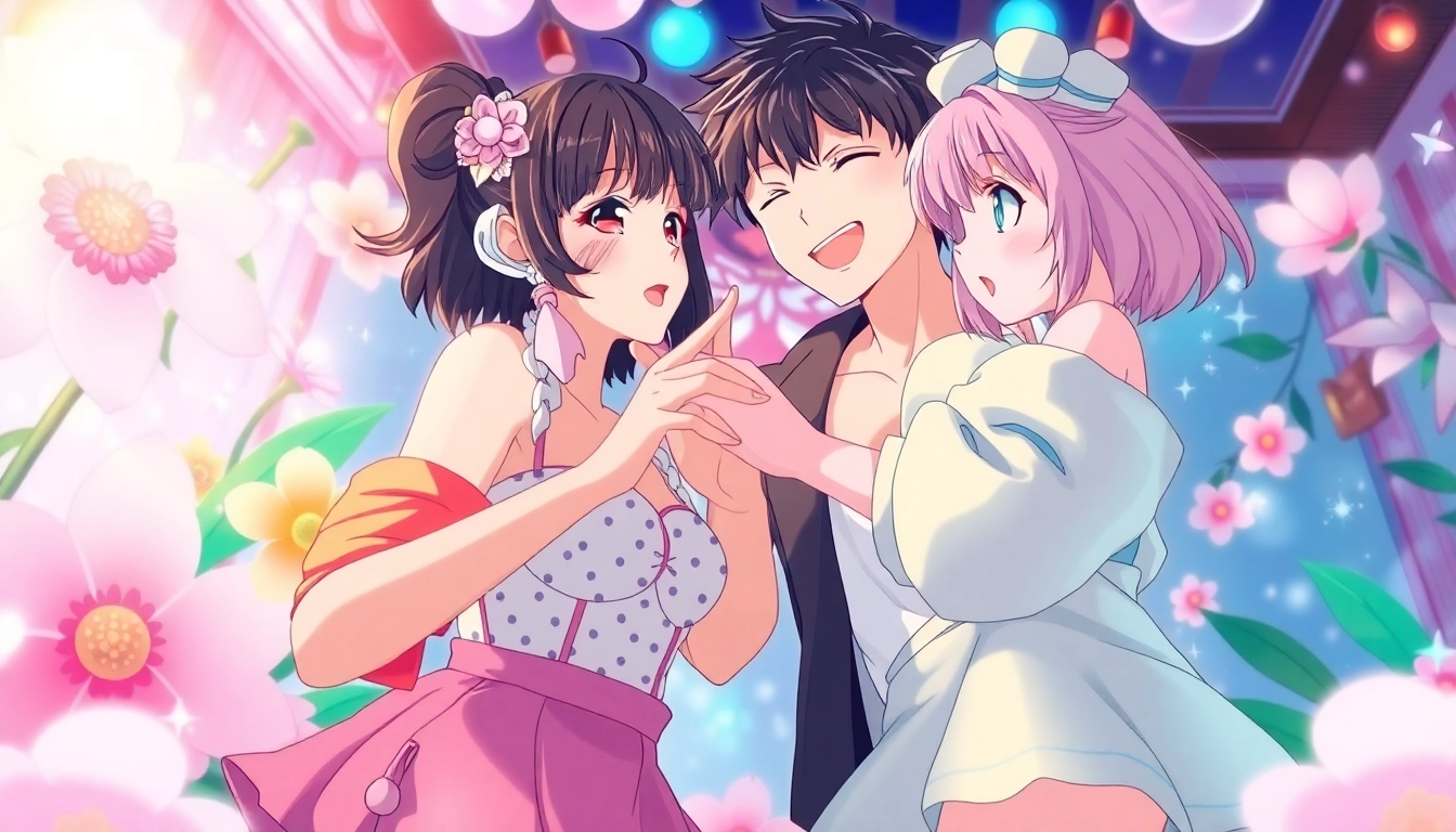 Anime sex scene with vibrant characters in a playful, fantasy-inspired setting