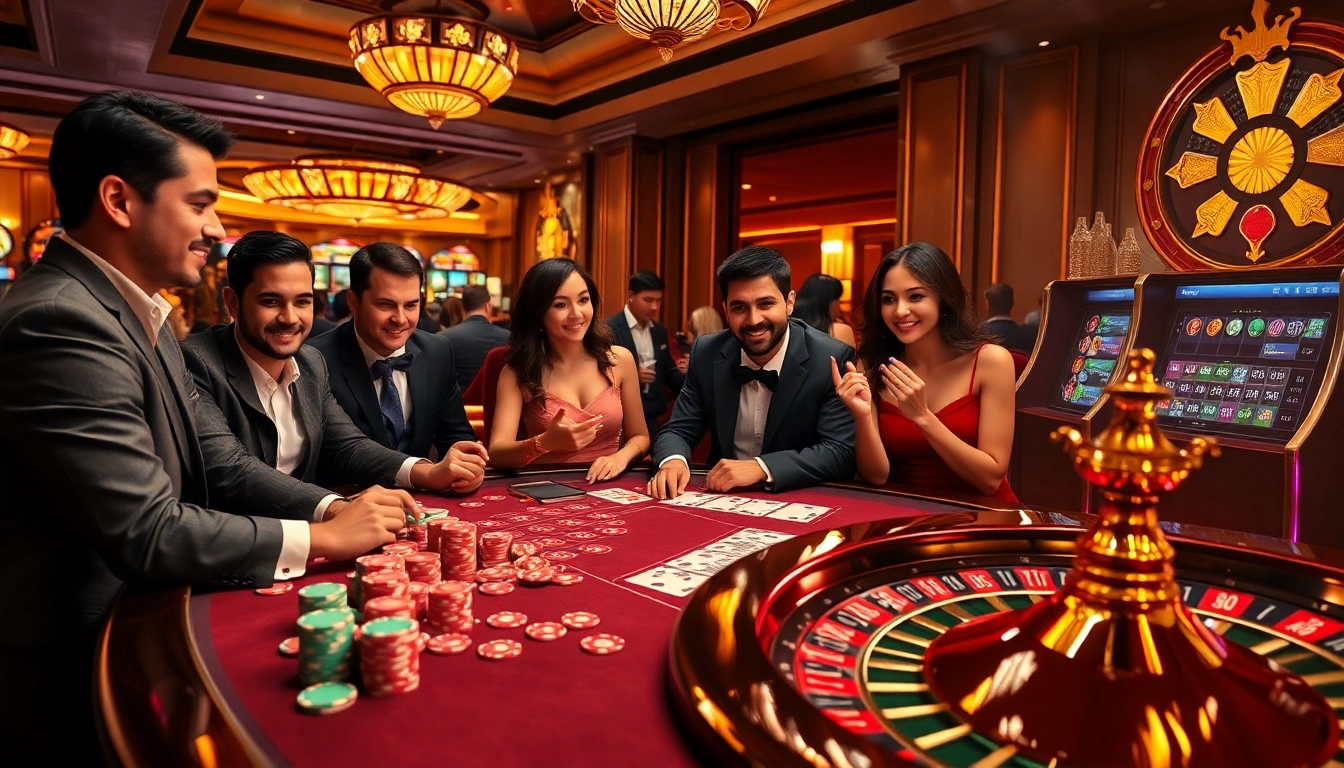 Engage in thrilling games at RIK VIP casino featuring vibrant poker chips and glowing slot machines.
