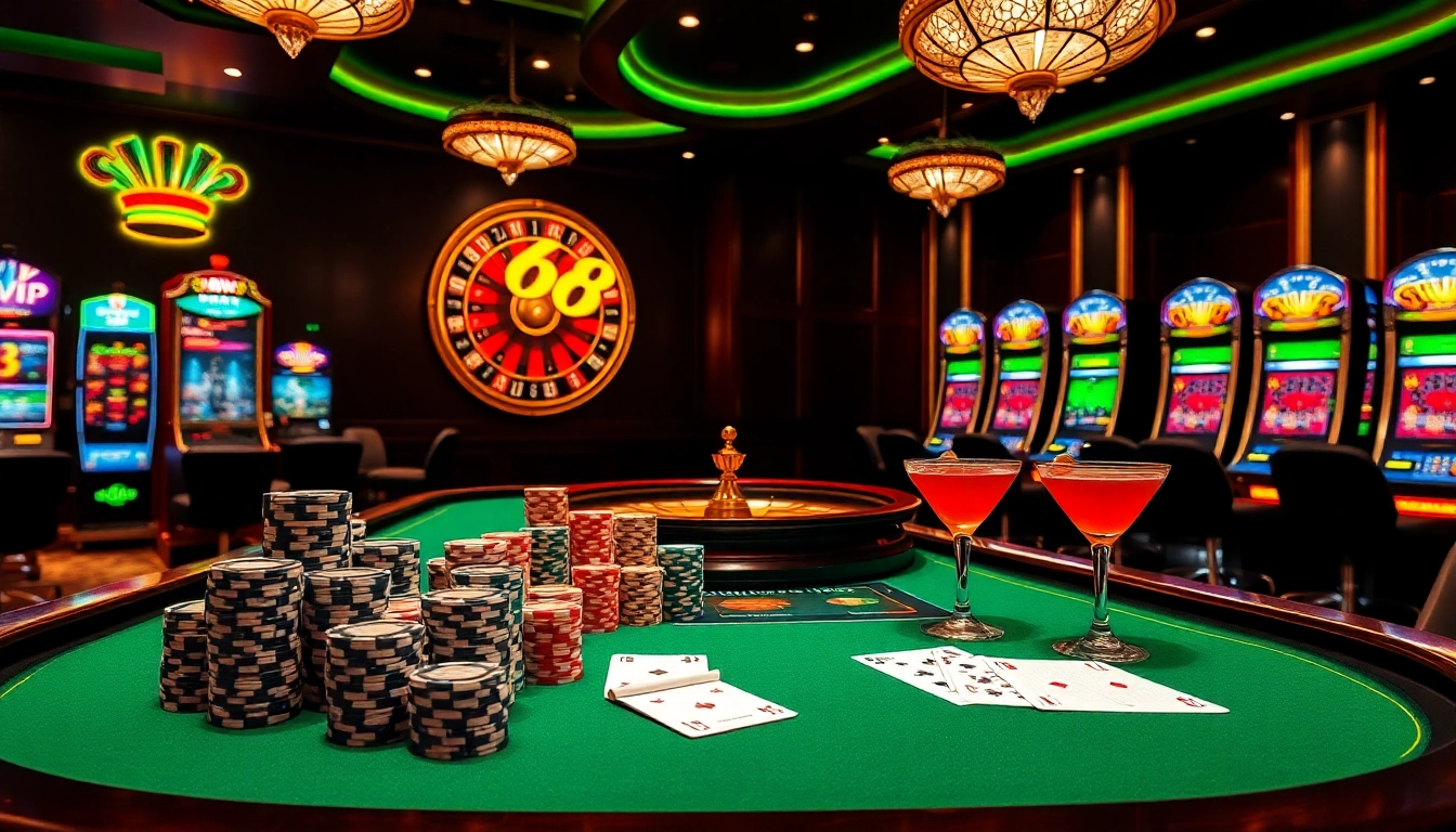 Engaging scene of luxury gambling experience at 68VIP casino with colorful gaming elements.