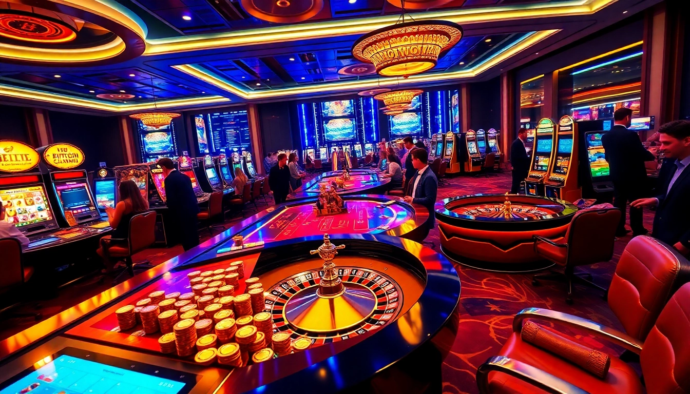 Plongez dans l'atmosphère palpitante d'un casino Bitcoin avec des jeux électrisants et des joueurs dynamiques.