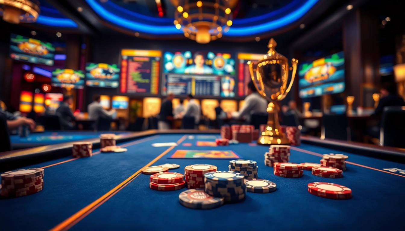 Expérimentez le meilleur site de casino en ligne avec des joueurs autour de tables de jeu élégantes.