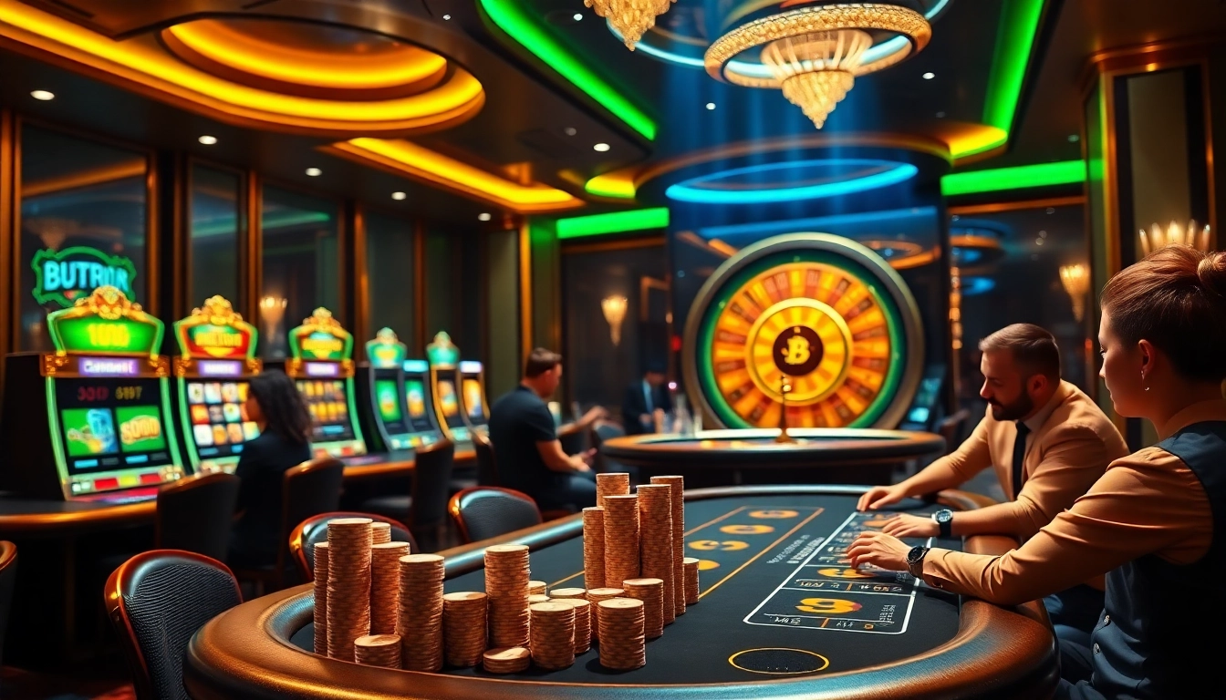 Experience thrilling gameplay at a btc casino featuring luxurious tables and vibrant slots.