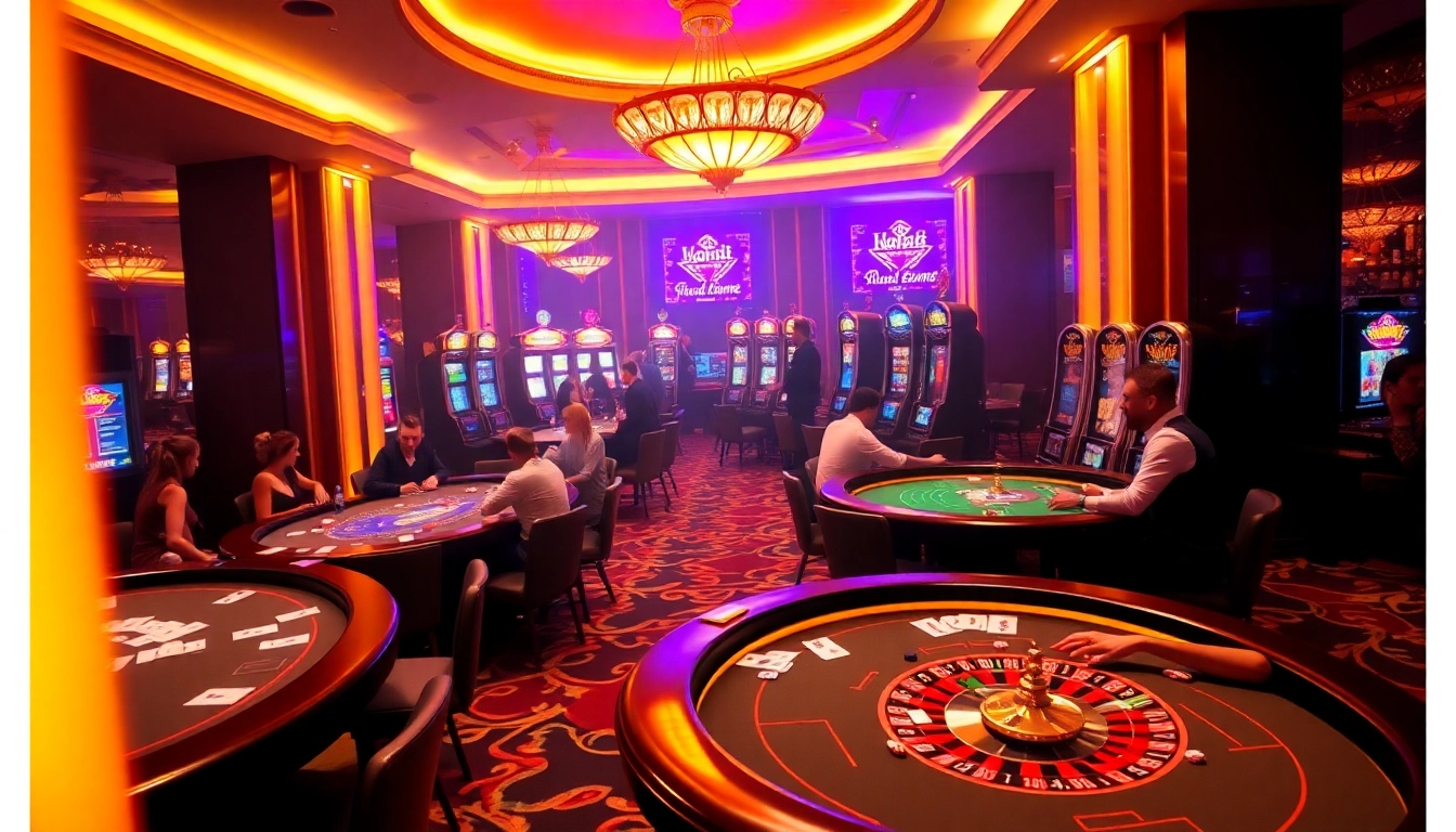 Players enjoying a vibrant BTC casino experience with poker and slots in play.
