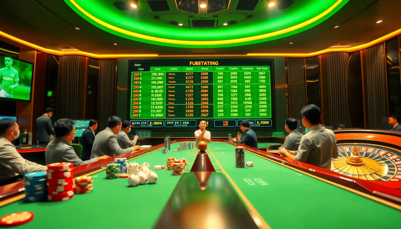 Kèo bóng đá bets placed in a vibrant, luxury casino setting filled with excitement and lively bettors.