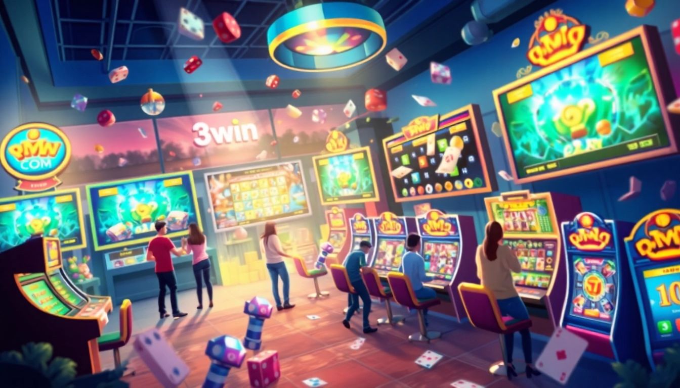 Exciting gaming scene at 3win.com showcasing vibrant online entertainment with dynamic elements.