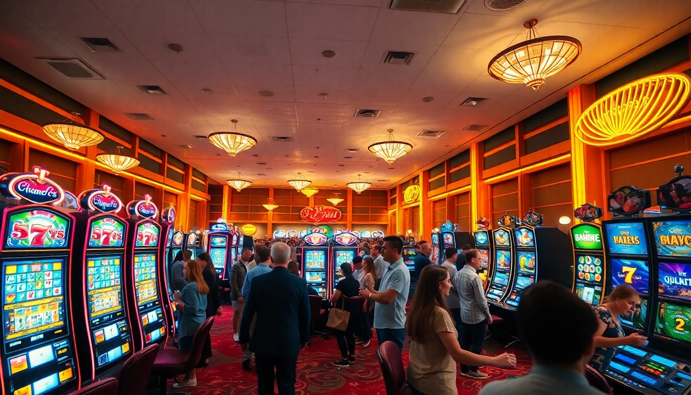 Un casino fiable en ligne accueillant avec des machines à sous colorées et une ambiance dynamique.