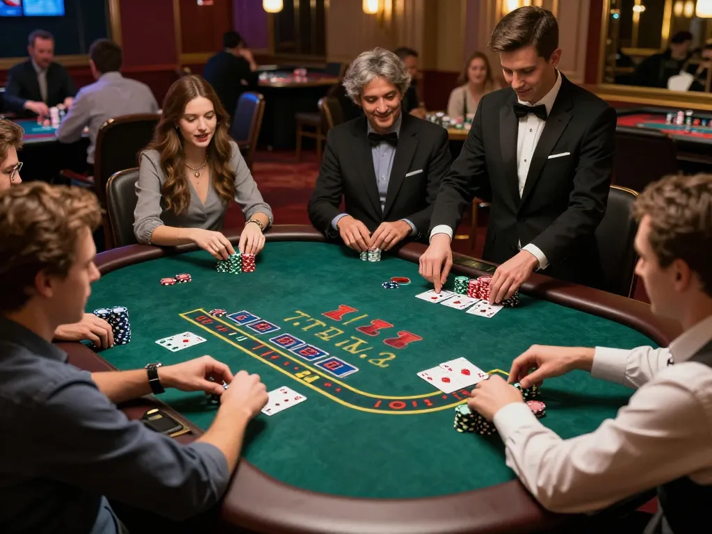 Players enjoying an exciting blackjack game at 56WIN casino, capturing the thrill of strategic gameplay.